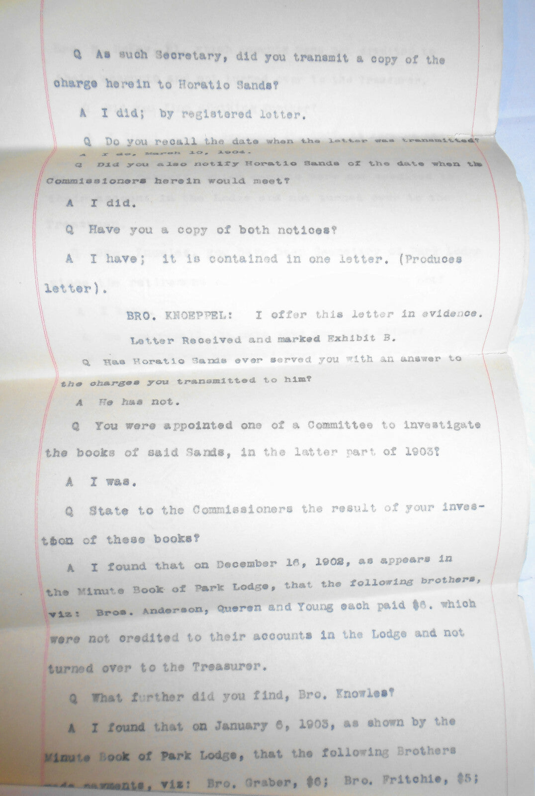 1904 Masonic archive, NYC - Trial & Expulsion of Secretary Sands for Fraud
