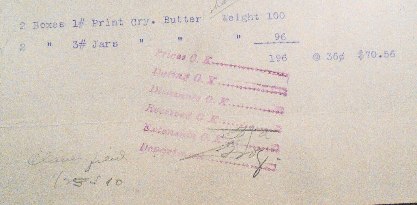 1910 Milton Dairy Company, St. Paul, Minnesota. Billhead receipt - butter, jars.