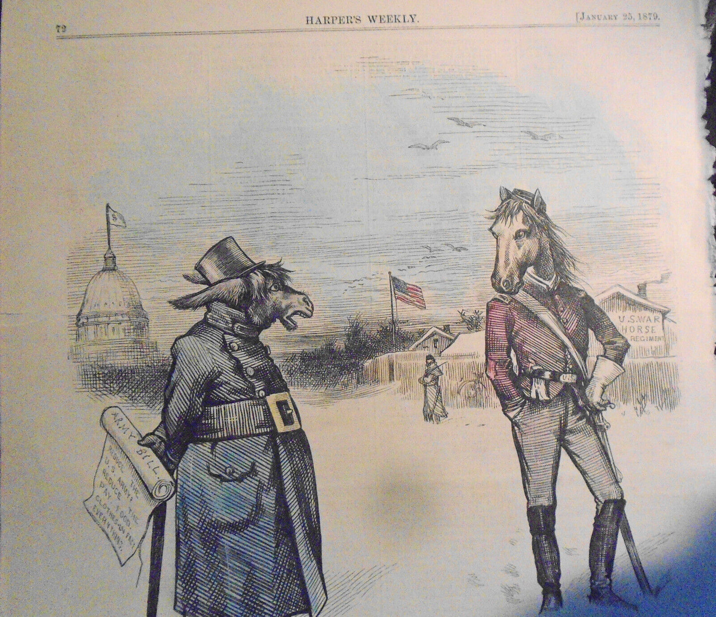 The Ass and the Charger, by Thomas Nast - Harper's Weekly 1879. Hand-colored.