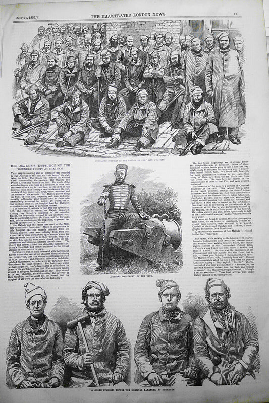 1855 Her Majesty's Inspection of Wounded Troops at Chatham - Story & 3 prints