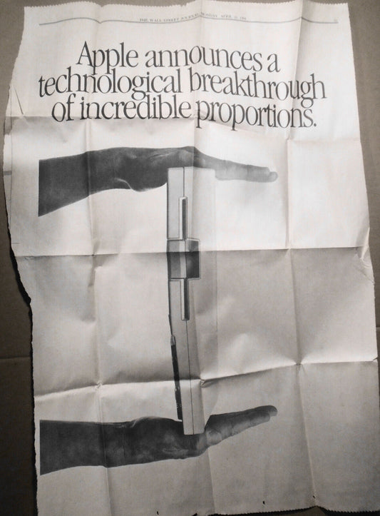 Apple announces the IIc computer; ad in The Wall Street Journal, April 30, 1984.