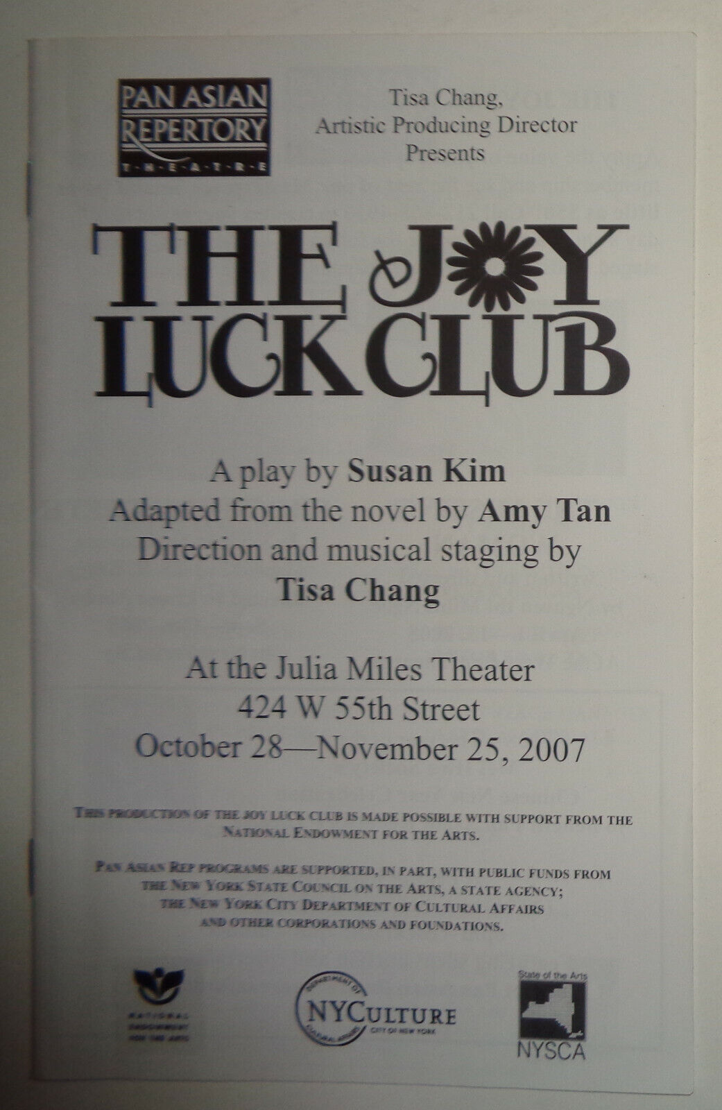 THE JOY LUCK CLUB - PROGRAM - 2007 Pan Asian Repertory Theatre, New York City