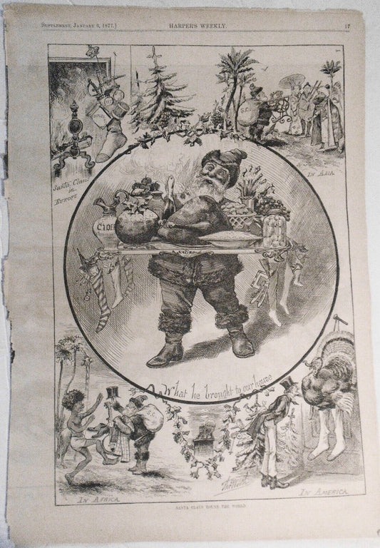Santa Claus Round the World, by Thomas Worth. Harper's Weekly, January 6, 1877