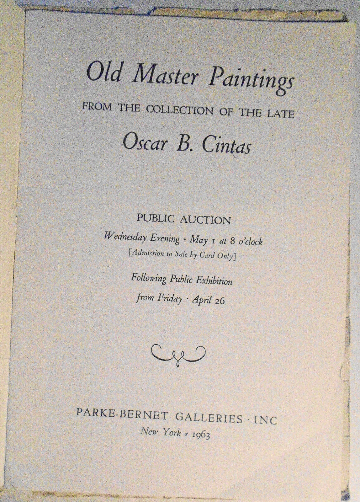 Old Masters From The Oscar B. Cintas Collection. Sale #2193. Parke-Bernet 1963