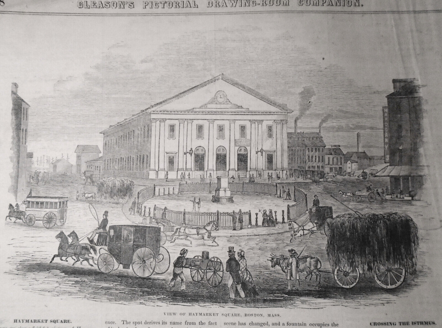 Haymarket Square Boston + Californians Crossing Isthmus Gleason's Pictorial 1852