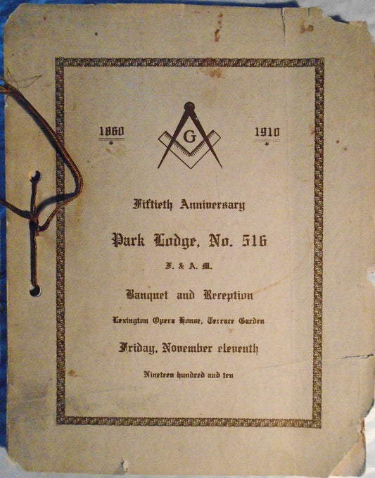 1910 Fiftieth Anniversary Park Lodge, No. 516 Banquet & Reception Program & Menu