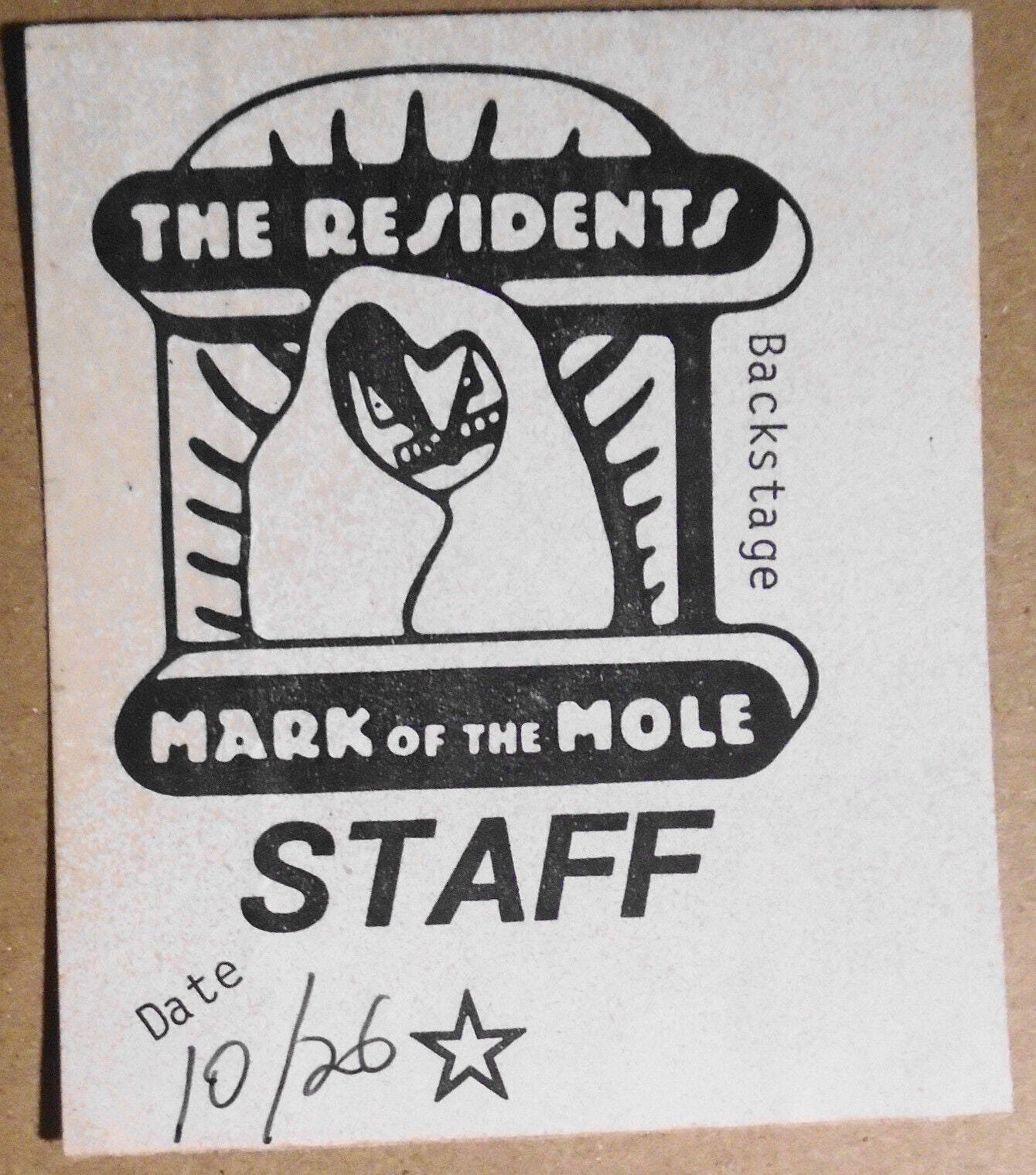 The Residents : Backstage Staff Pass - Mark of the Mole tour, 1980s