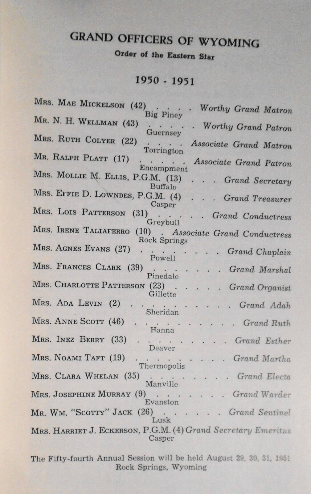 1950 Proceedings of Grand Chapter of Wyoming, Order of the Eastern Star