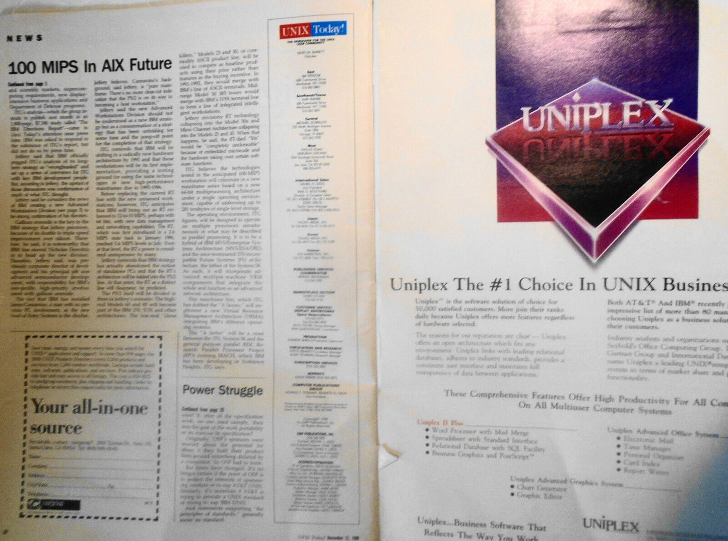 UNIX Today, December 12, 1988. The newspaper for the UNIX user community