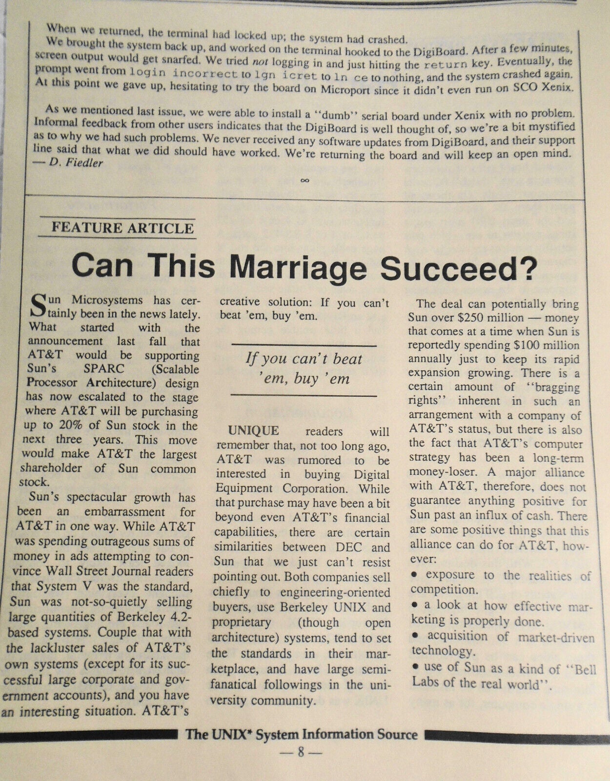 UNIQUE: The UNIX System Information Source  Dec. 1987 - DBMSs Under UNIX, etc.