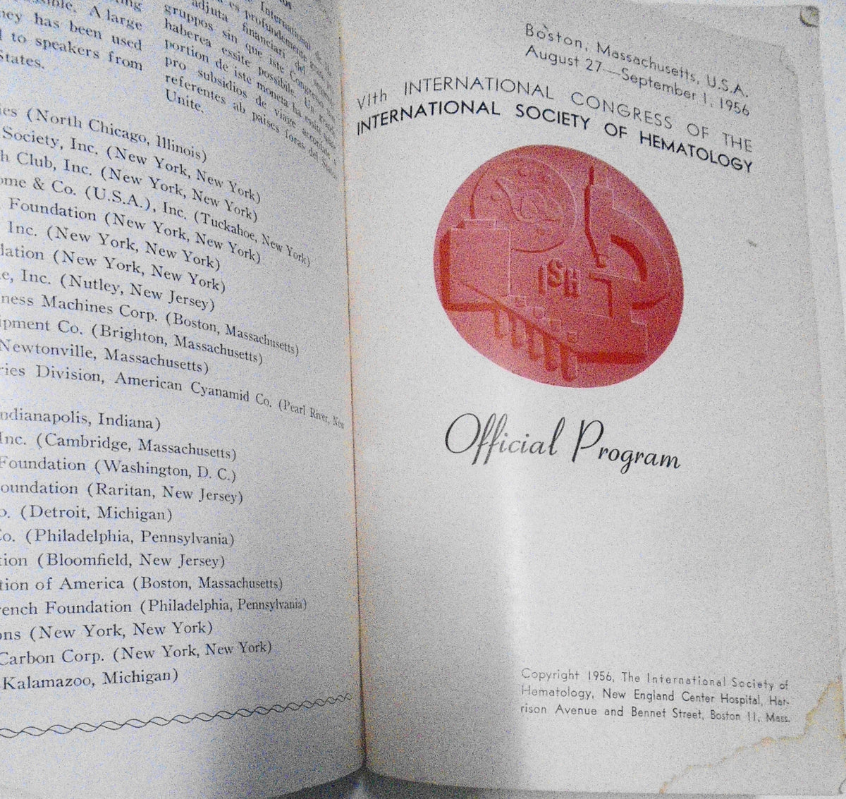 VIth International Congress of International Society of Hematology, Boston 1956
