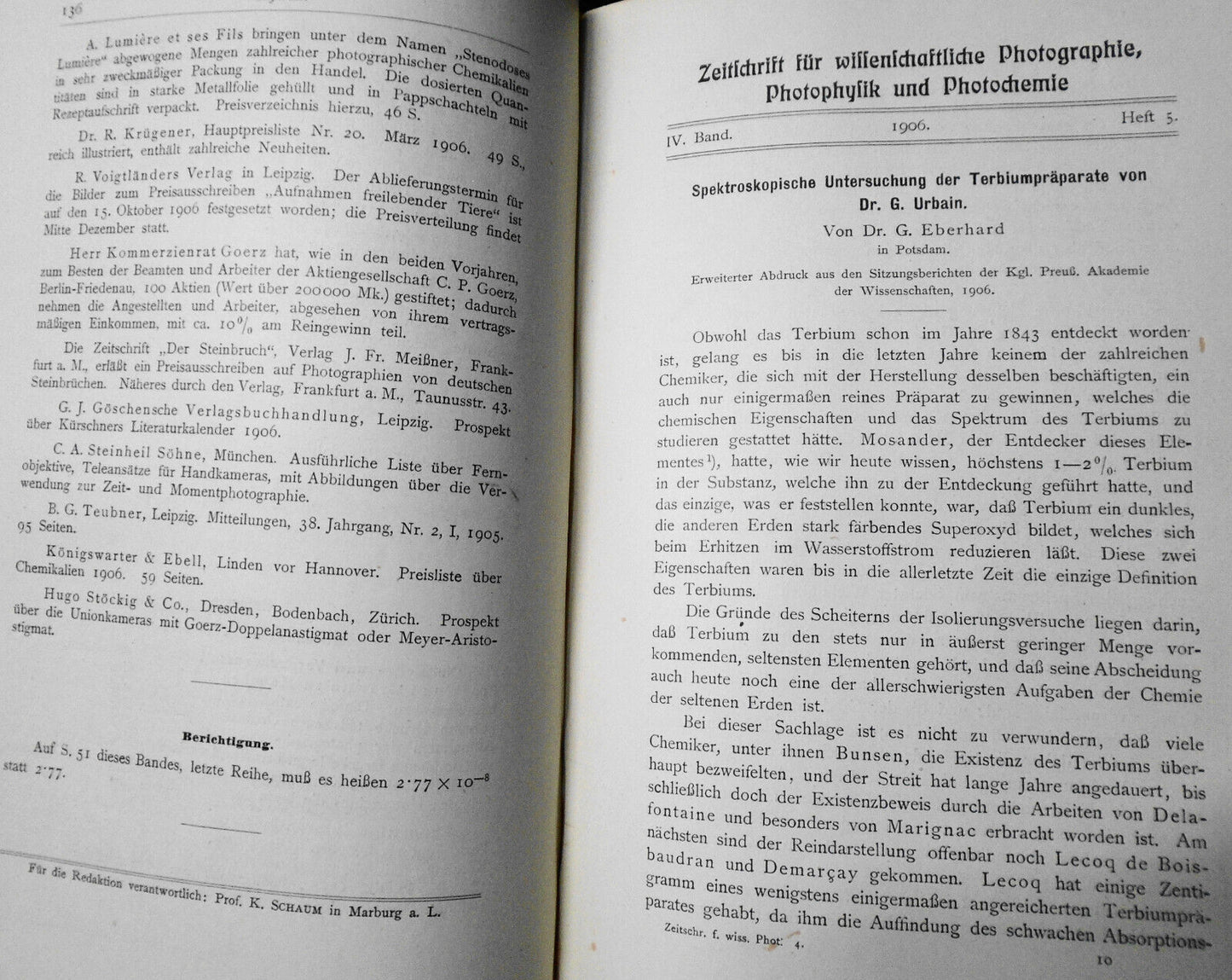 Zeitschrift Fur Wissenschaftliche Photographie, Photophysik Und Photochemie 1906