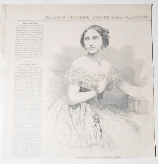 "Miss E. Kimberly, As A Shakspearian Reader"  -  Gleason's Pictorial, 1852.