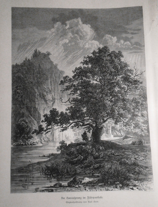 Der Harrassprung im Zschopauthale, by Karl Heyn  --  1884 Original antique print
