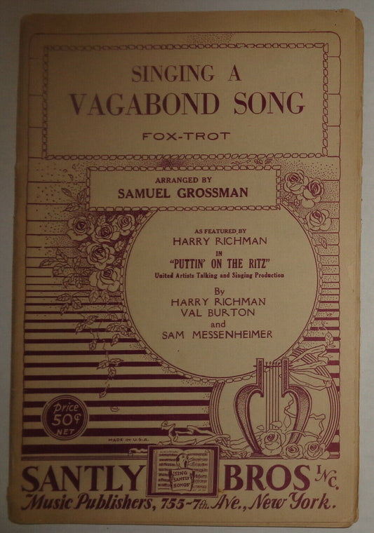 SINGING A VAGABOND SONG - FOX TROT - SHEET MUSIC FOR ORCHESTRA - 1930