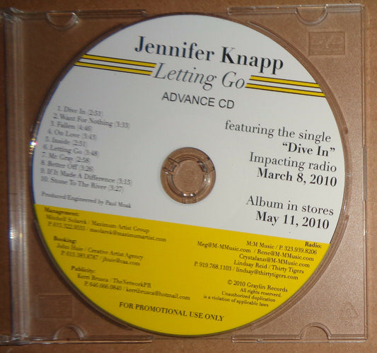 Jennifer Knapp - Letting Go (CD, Album, Advance Promo) March 2010 - with Dive In