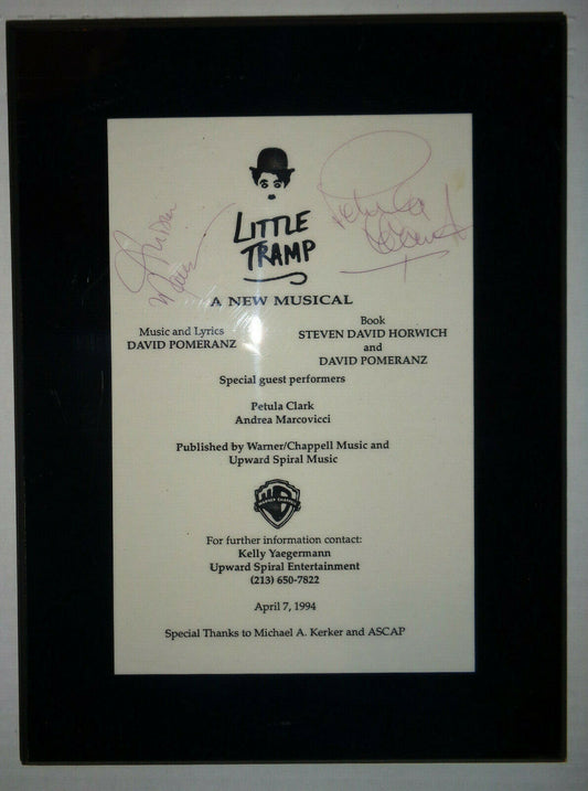 SIGNED : Petula Clark & Andrea Marcovicci Little Tramp (Charlie Chaplin) plaque