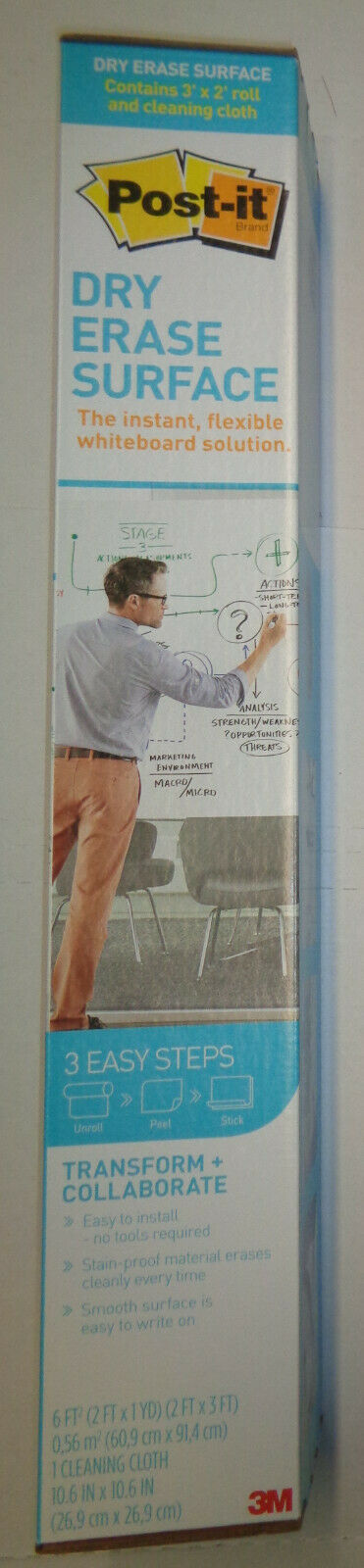 3M Post-it Dry Erase Surface, 2' x 3' (DEF3x2) Whiteboard Film - Brand new