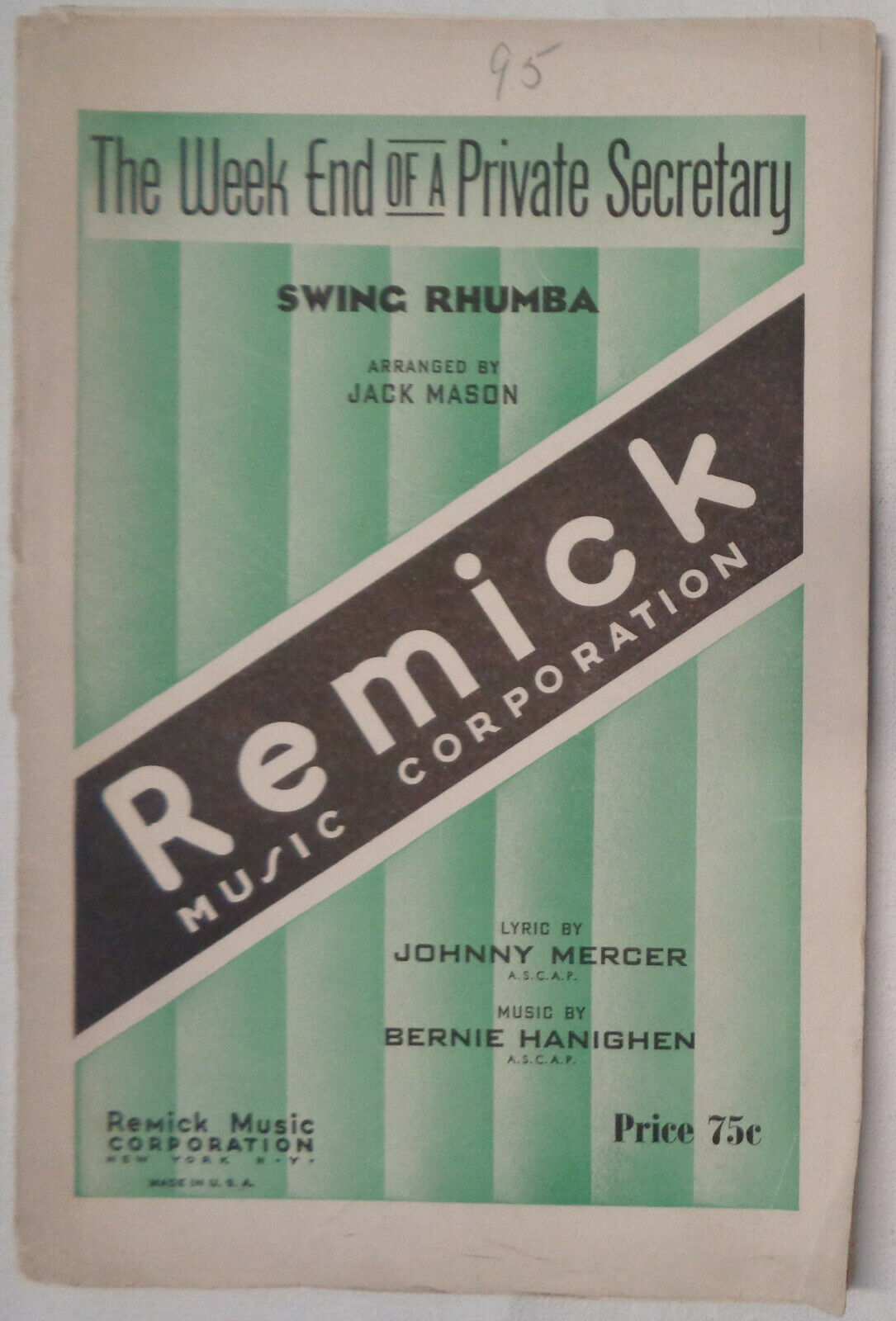 Johnny Mercer THE WEEK END OF A PRIVATE SECRETARY - SWING RHUMBA - for Orch 1938