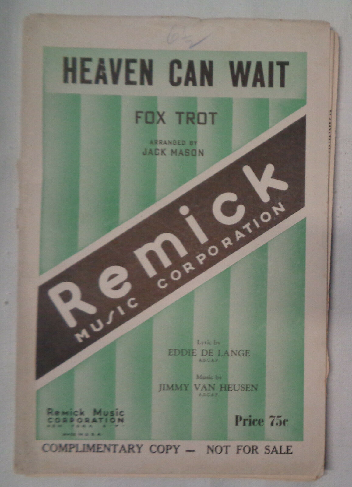 HEAVEN CAN WAIT - FOX TROT - SHEET MUSIC FOR ORCHESTRA - 1939