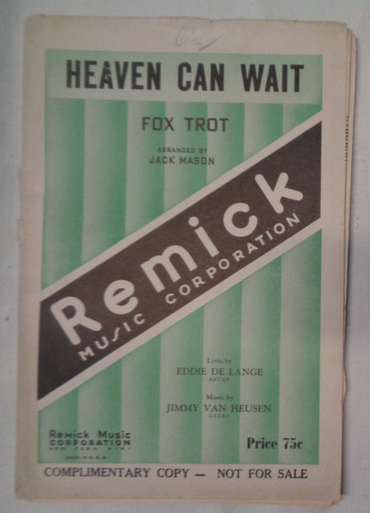 HEAVEN CAN WAIT - FOX TROT - SHEET MUSIC FOR ORCHESTRA - 1939