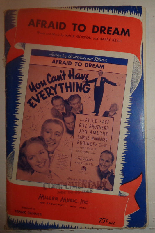 AFRAID TO DREAM - BY MACK GORDON AND HARRY REVEL - 1937 - FOR ORCHESTRA
