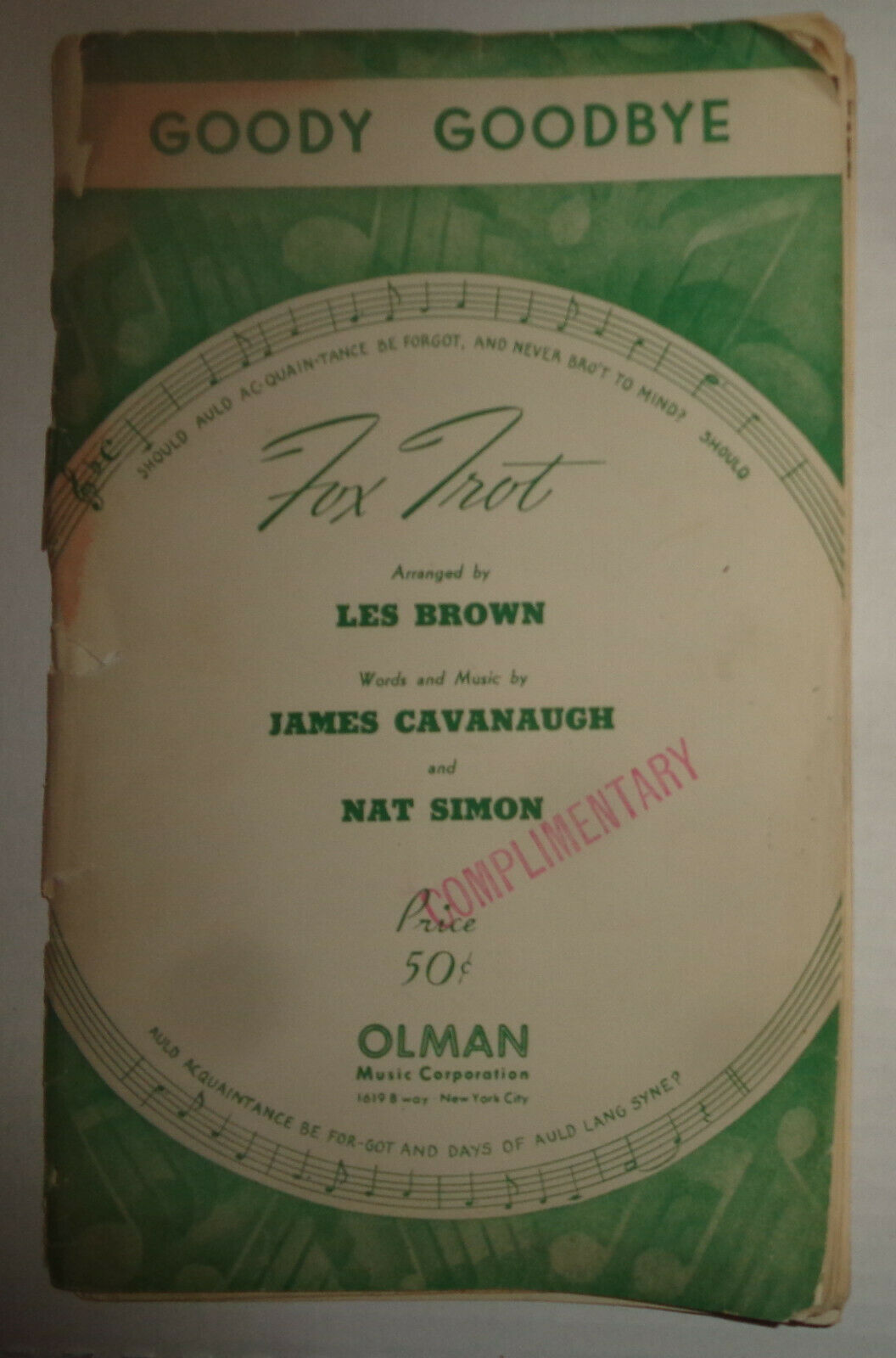 GOODY GOODBYE - fox trot - SHEET MUSIC FOR ORCHESTRA - 1939 - LES BROWN ARRANGED
