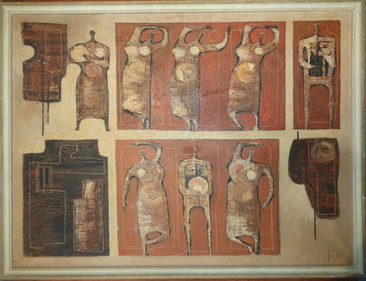 Sergio Sarri - Danza Arcaica (Archaic dance)  - Signed Original Painting. 1962.