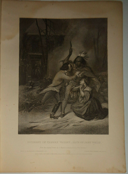 1858 Incident in Cherry Valley - Fate of Jane Wells - Original engraving