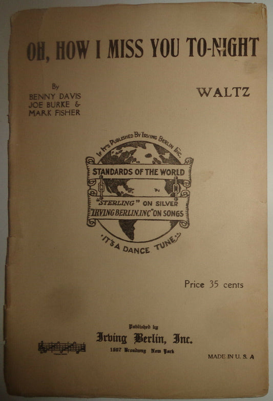 OH, HOW I MISS YOU TO-NIGHT - WALTZ - SHEET MUSIC FOR ORCHESTRA - 1924