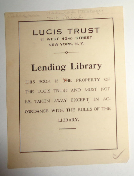 Lucis Trust Lending Library Bookplate [Alice Bailey Occult library] 1930s