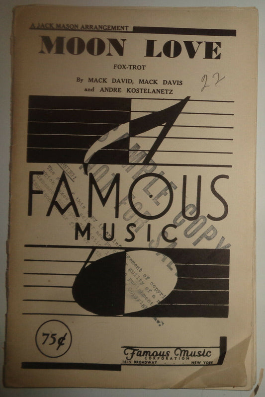 MOON LOVE - FOX TROT - SHEET MUSIC FOR ORCHESTRA - 1939