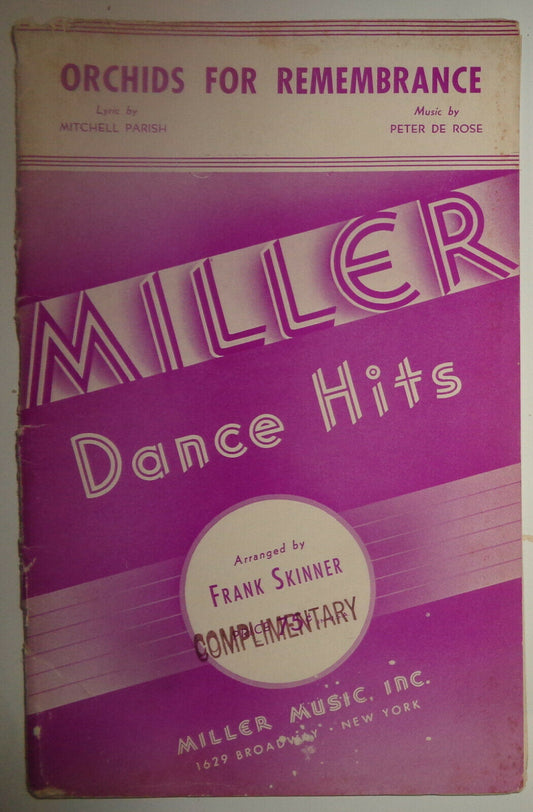 ORCHIDS FOR REMEMBRANCE - SHEET MUSIC FOR ORCHESTRA - Miller Dance Hits - 1940