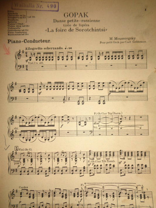 GOPAK - DANSE PETITE-RUSSIENNE ...BY MOUSSORGSKY,  SHEET MUSIC FOR ORCHESTRA