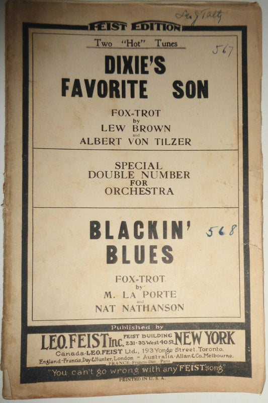 Dixie's favorite son by Lew Brown & Blackin' blues by La Porte 1924 - Orchestra