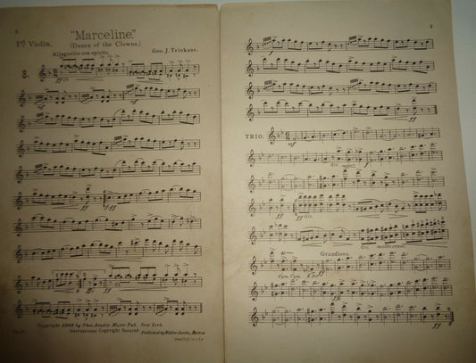 MARCELINE - DANCE OF THE CLOWNS BY GEO J TRINKAUS 1908 SHEET MUSIC FOR ORCHESTRA