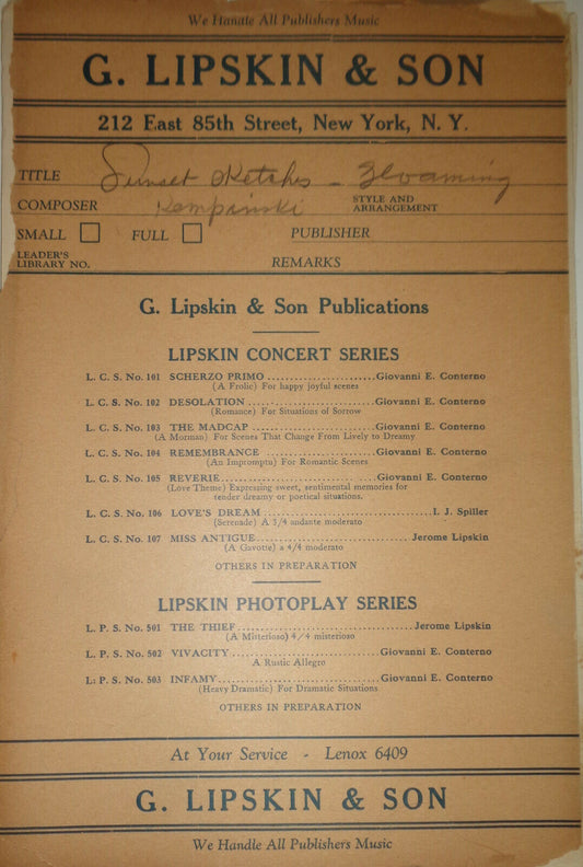 SUNSET SKETCHES - GLOAMING, by Leo A. Kempinski - 1919 - For orchestra