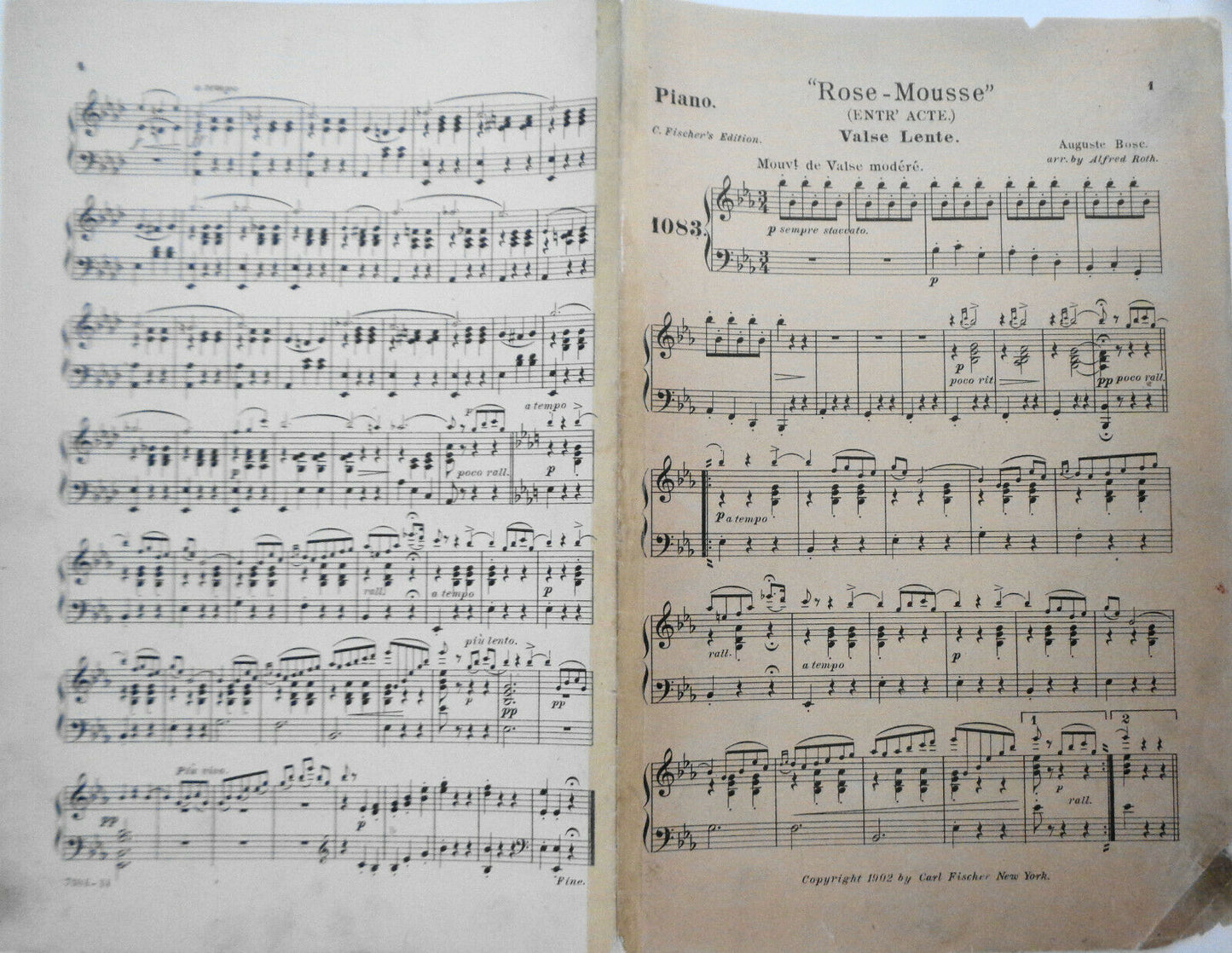 "ROSE-MOUSSE" (ENTR' ACTE.) VALSE LENTE, by Auguste Bosc, 1902 - For orchestra