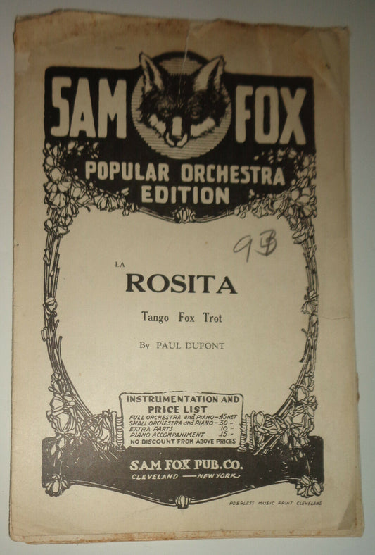 ROSITA Tango Fox Trot by Paul Dupont, 1923 - for orchestra Arr. by J S Zamecnik