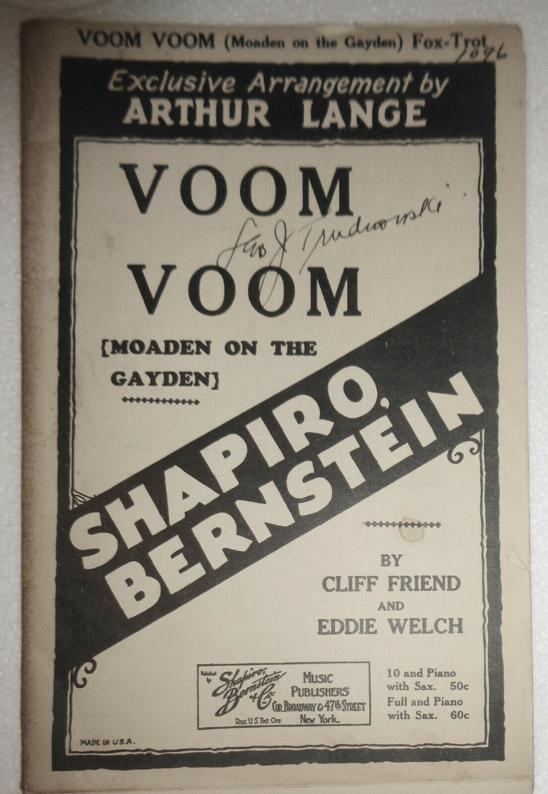 Voom Voom (Moaden On The Gayden) by Cliff Friend; Eddie Welch 1927 For Orchestra