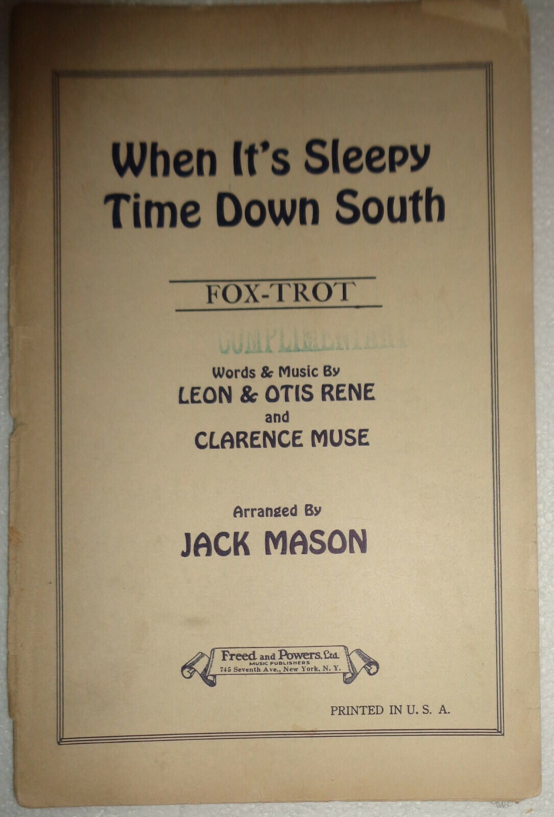 When it's sleepy time down south : fox-trot, by Leon & Otis René 1931 Orchestra