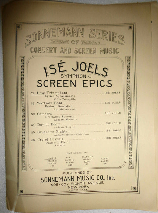 LOVE TRIUMPHANT - LYRICO APPASSIONATO, BY ISE JOELS -  1927, FOR ORCHESTRA