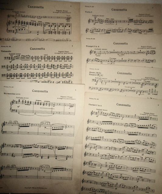 Canzonetta, by Eugenio Pirani. 1921 Orchestra score. Arranged by Adolf Schmid.