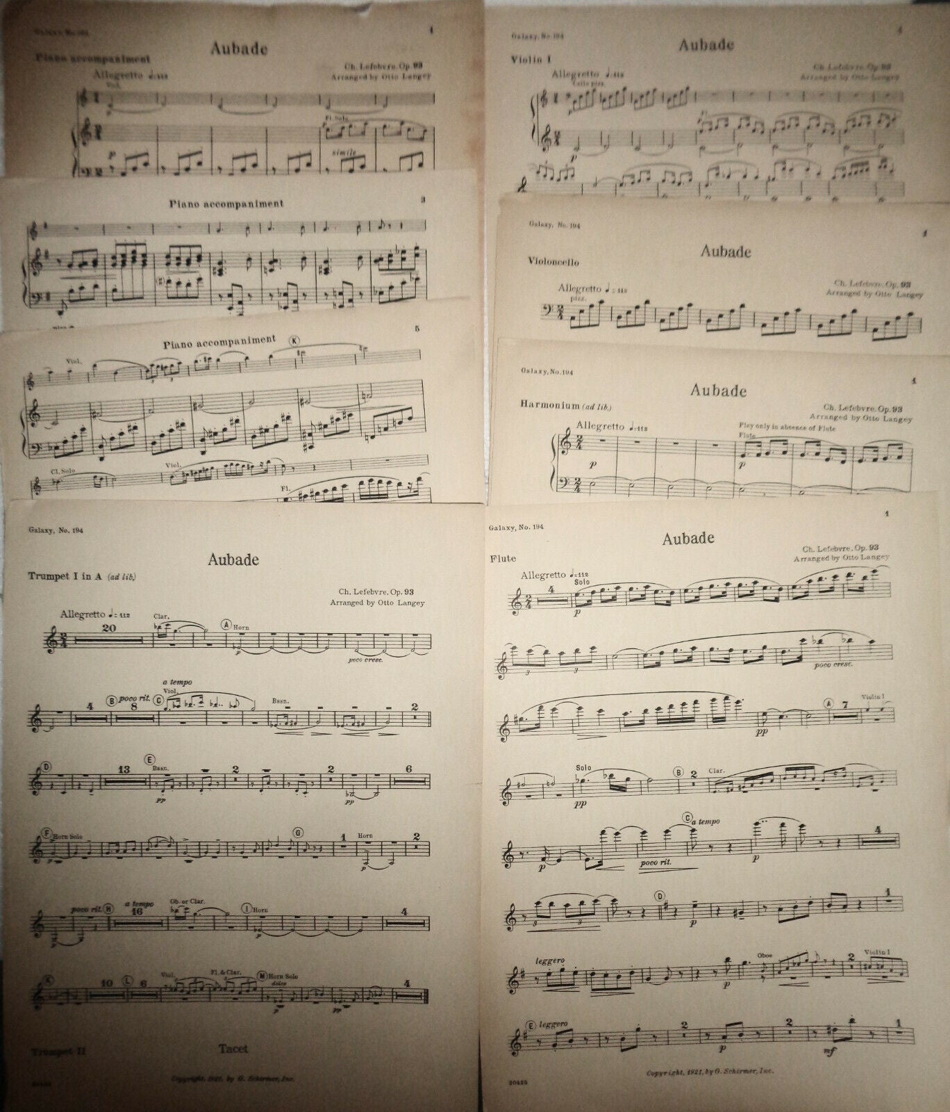 Aubade, op. 93. By Ch. Lefebvre. 1921 for orchestra, arranged by Otto Langey