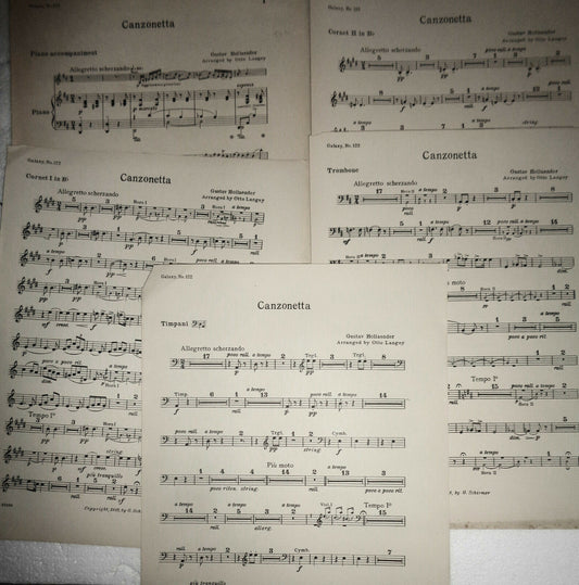 Canzonetta, by Gustav Hollaender. 1918 Orchestra score. Arranged by Otto Langey.