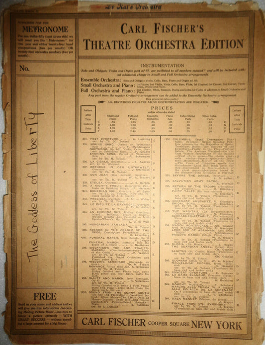 SELECTION FROM THE GODDESS OF LIBERTY, by Jos. E Howard - 1909, FOR ORCHESTRA