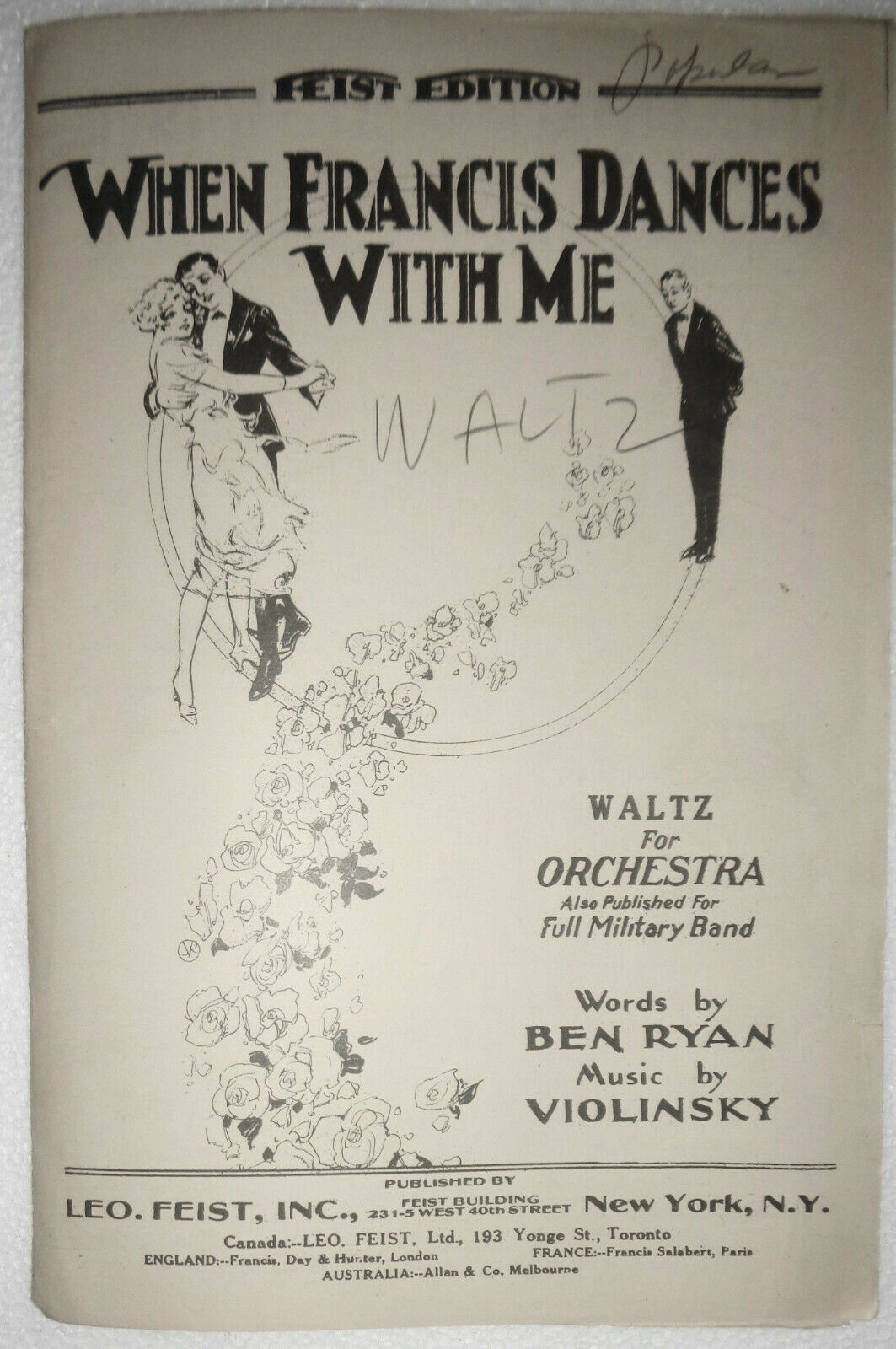 When Francis dances with me,  by Ben Ryan. 1921 orchestra score