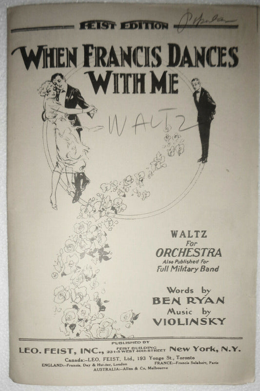 When Francis dances with me,  by Ben Ryan. 1921 orchestra score