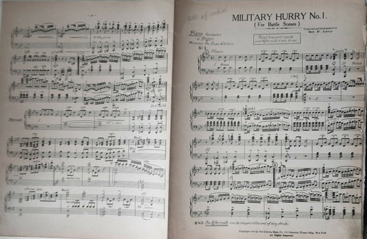 MILITARY HURRY No. 1. (FOR BATTLE SCENES), by Sol P. Levy - 1918 for orchestra