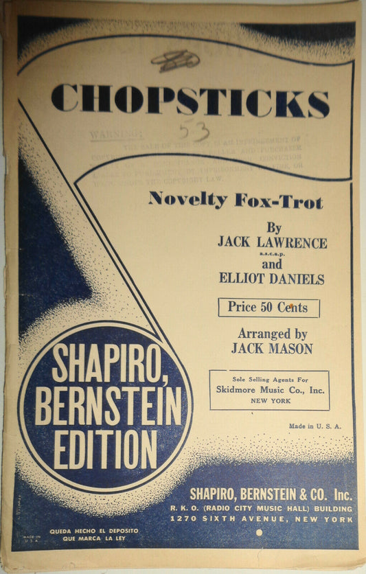 Chopsticks: novelty fox-trot by Jack Lawrence, Elliot Daniels 1939 for orchestra